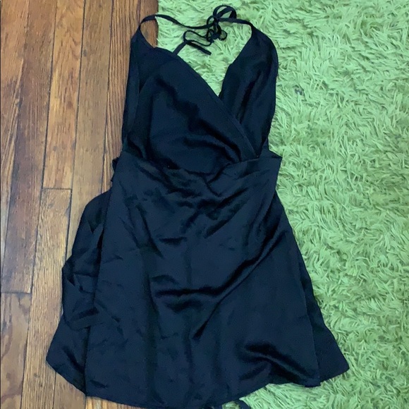 NWT Black Satin Wrap Dress - Picture 2 of 2